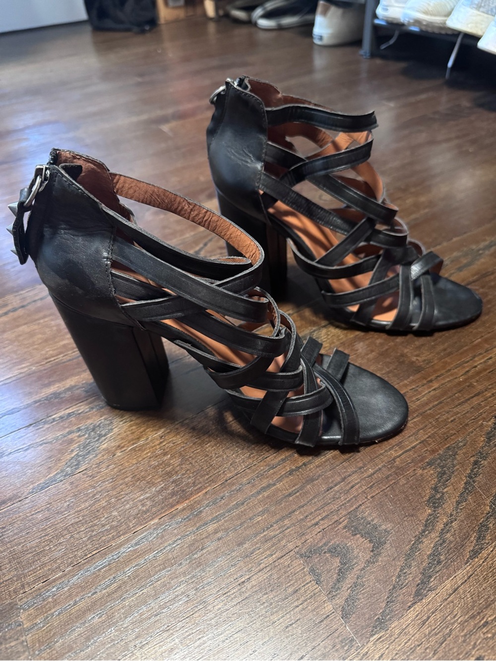 Ash Black Strappy Block Heel Sandals